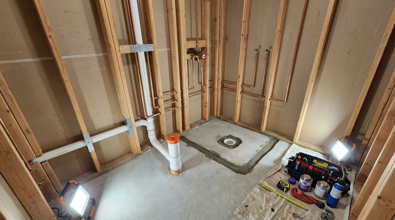 Bathroom rough-in plumbing during remodel by Johns Plumbing LLC in Saint Helens
