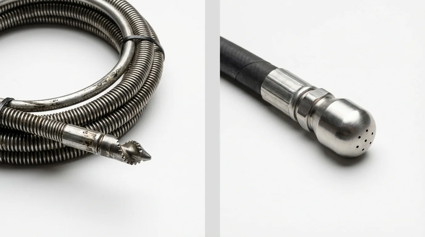 Drain snake cable and hydro jetting nozzle used for drain cleaning in Saint Helens, OR