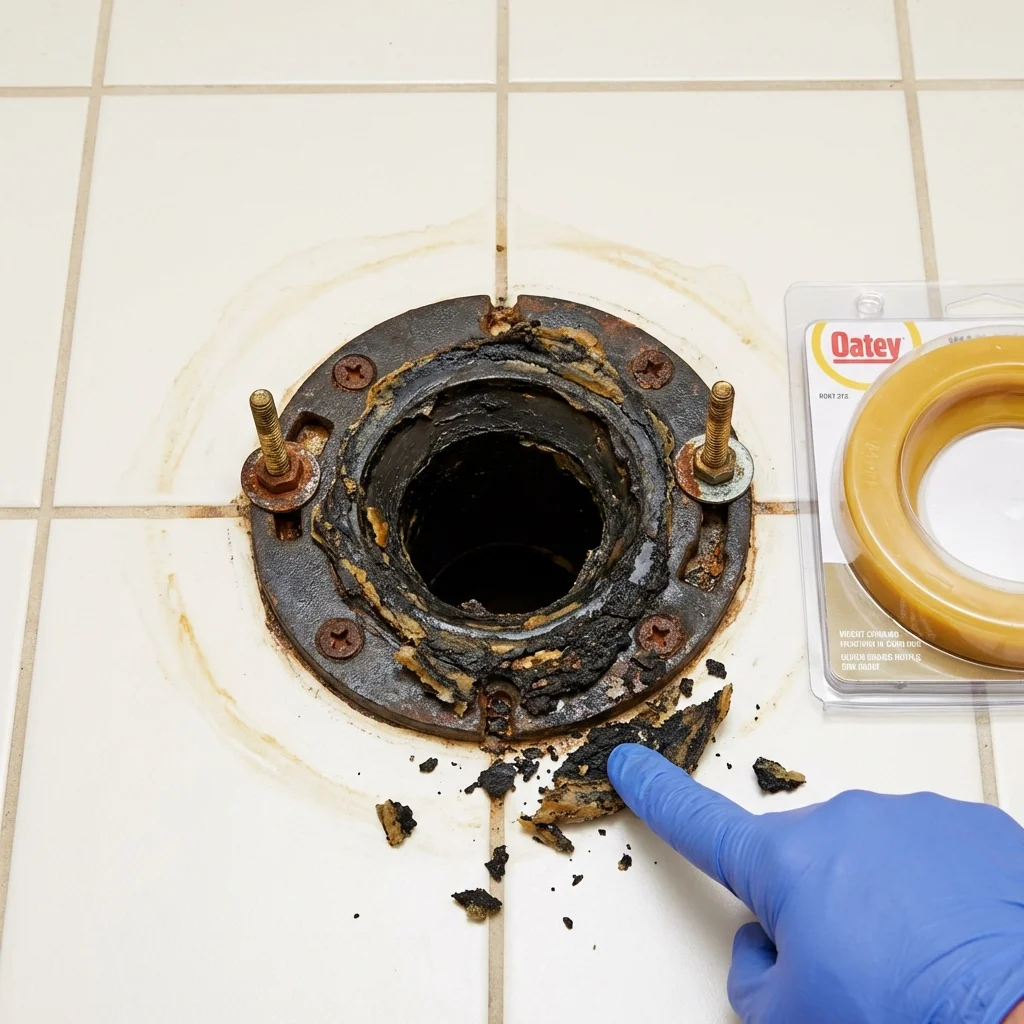 Failed wax ring showing water seepage at the base of a toilet in a Saint Helens, OR home
